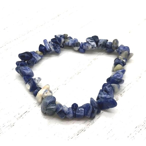 Natural Blue Sodalite Chip Bead Stretch Bracelet Gemstone Jewelry - Picture 1 of 3